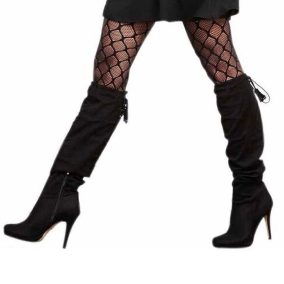 NWT Thalia Brisa Gorgeous 7.5 M Knee High Black Suede Stilettos High Heel Boots - Picture 1 of 14
